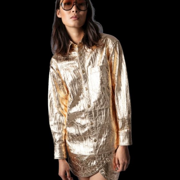 NWT Zadig & Voltaire - Tais Gold Crinkle - Gold